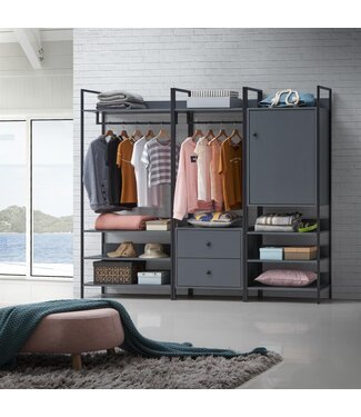 Timber Art Design Zahra Grey Open Wardrobe Bedroom Set