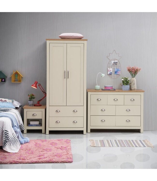 Timber Art Design Lisbon Cream Bedroom Set 2 Door Wardrobe