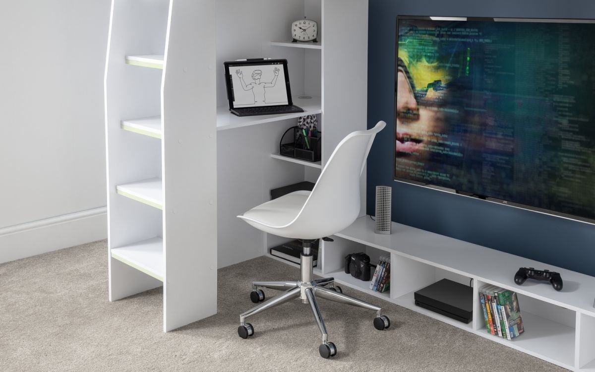 Nebula Gaming Bed with Desk - White