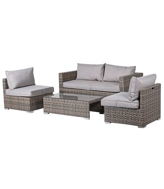 6 Piece Outdoor Grey Linen & Rattan Effect Set