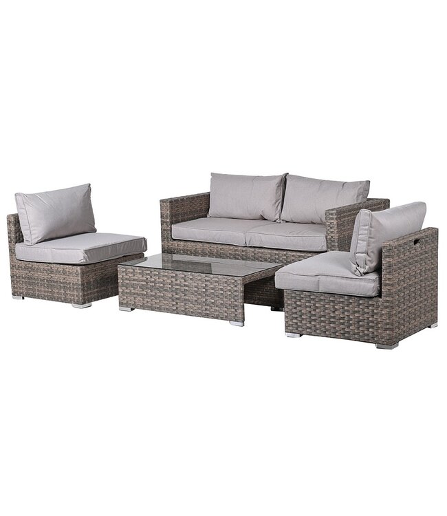 6 Piece  Outdoor Grey Linen & Rattan Effect Set