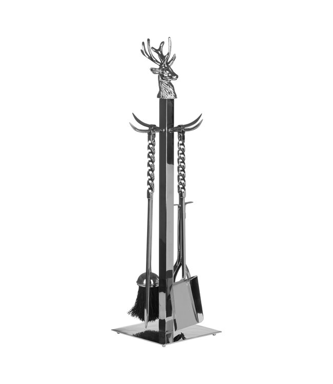 Hill Interiors Hand Turned Stag Companion Set In Polished Nickel