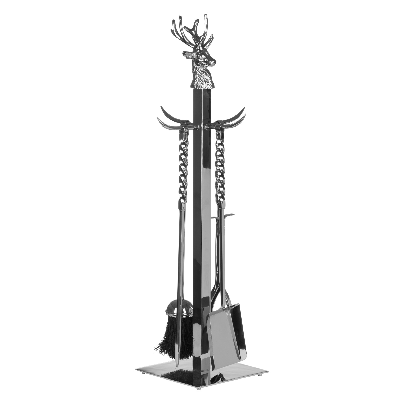 Hill Interiors Hand Turned Stag Companion Set In Polished Nickel