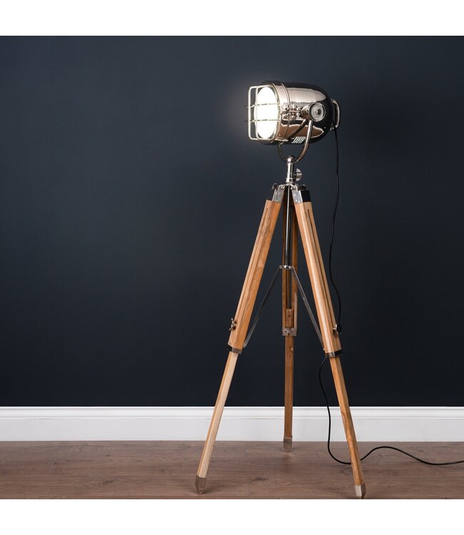 Nickel Industrial Spotlight Tripod Lamp