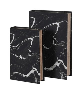 Set of 2 Black Marble Effect Book Boxes