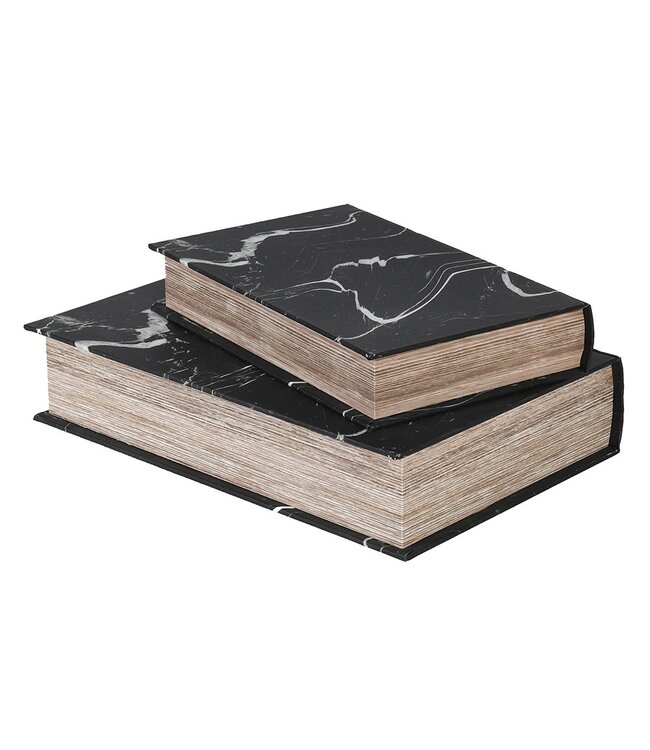 Set of 2 Black Marble Effect Book Boxes