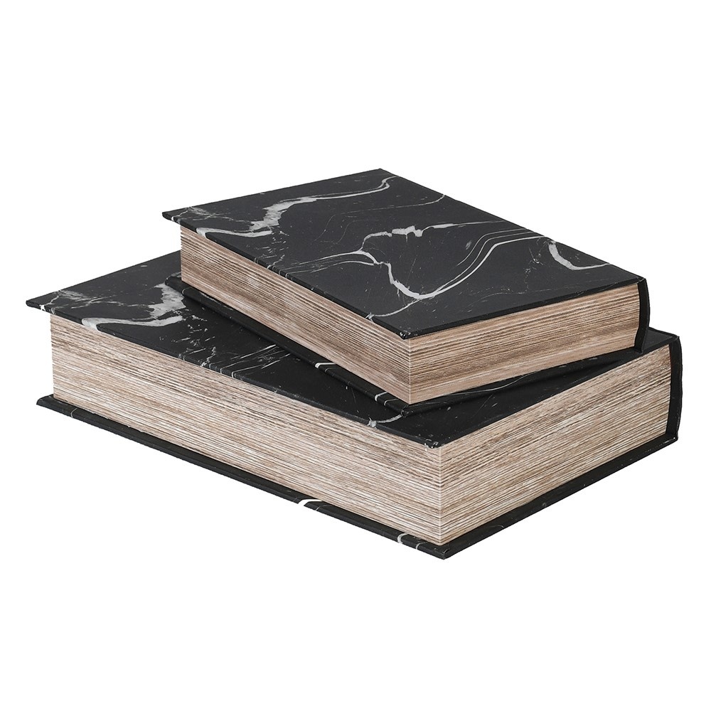 Set of 2 Black Marble Effect Book Boxes