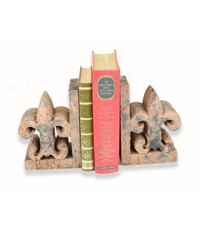 Reproduction Antique Stone Fleur De Lis Bookends