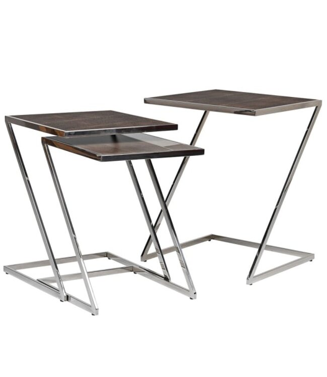 Set of 3 Stainless Steel Tables with Glass Top
