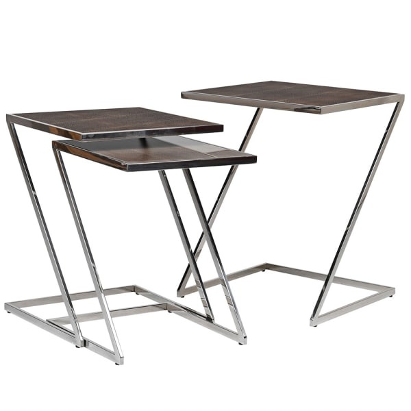 Set of 3 Stainless Steel Tables with Glass Top