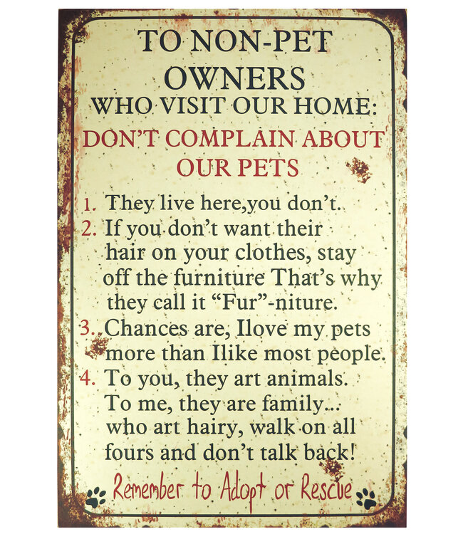 Non Pet Owners Large  Wooden Wall Plaque