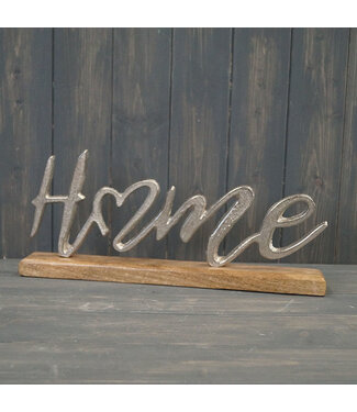 Silver Metal Home Letters on Wooden Base