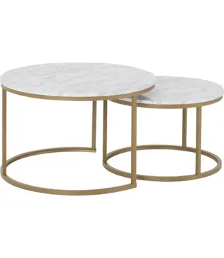Seconique Round Coffee Table Set - Marble & Gold Effect