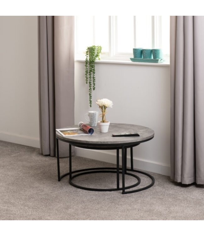 Seconique Round Coffee Table Set - Concrete Effect