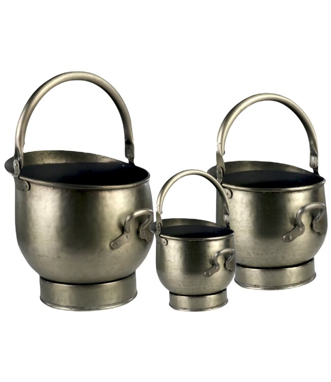 Set of 3 Coal Scuttles Antique Pewter Finish - 44cm