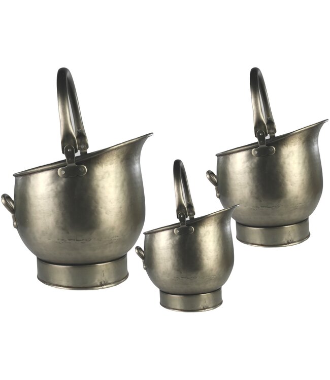 Set of 3 Coal Scuttles Antique Pewter Finish - 44cm