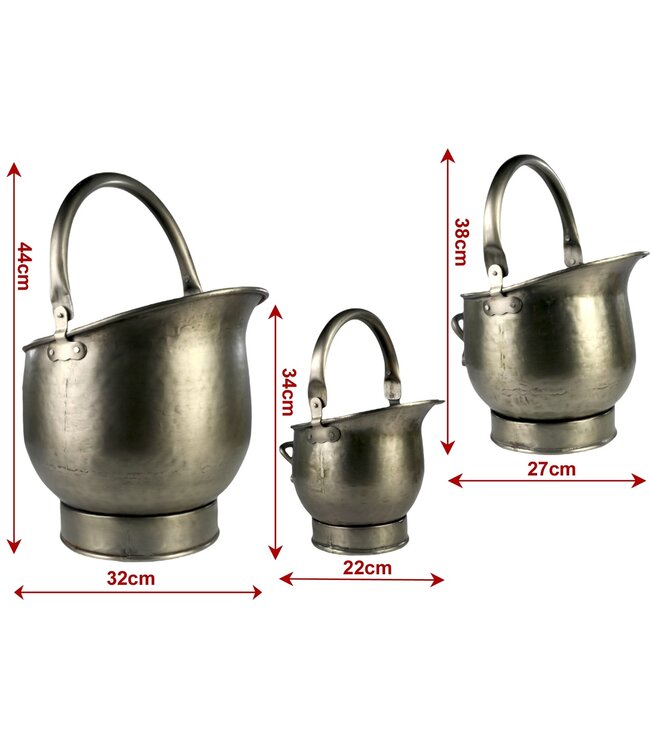 Set of 3 Coal Scuttles Antique Pewter Finish - 44cm
