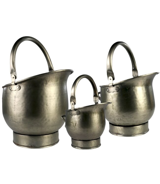 Set of 3 Coal Scuttles Antique Pewter Finish - 44cm
