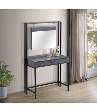 Timber Art Design Zahra Dark Grey Dressing Table With Mirror