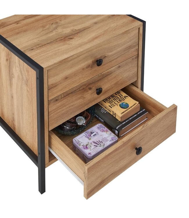 Timber Art Design Zahra Wotan Oak Effect 3 Drawers Bedside