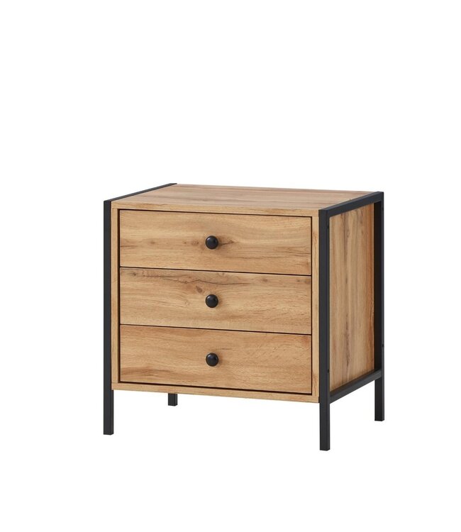 Timber Art Design Zahra Wotan Oak Effect 3 Drawers Bedside