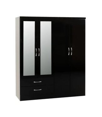 Seconique Nevada 4 Door Wardrobe -Black Gloss