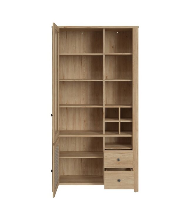 Furniture to Go Cestino Oak & Rattan 2 Door Display Cabinet
