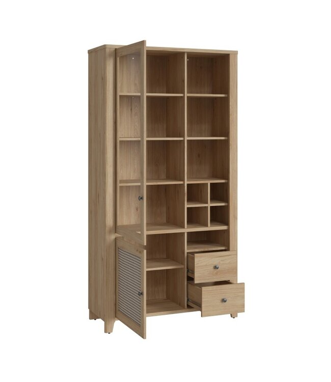 Furniture to Go Cestino Oak & Rattan 2 Door Display Cabinet