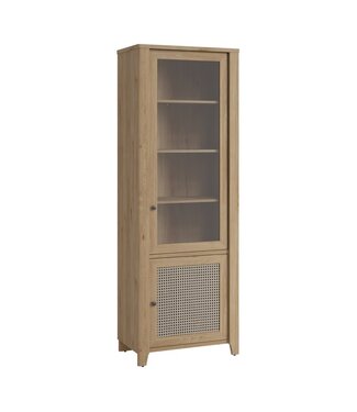 Furniture to Go Cestino 2 Door Display Cabinet - Oak & Rattan