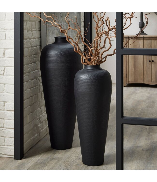 Hill Interiors Matt Black Large Hammered Vase With Lid
