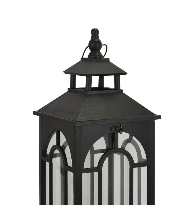 Hill Interiors Set of 3 Black Wooden Lanterns Archway Design