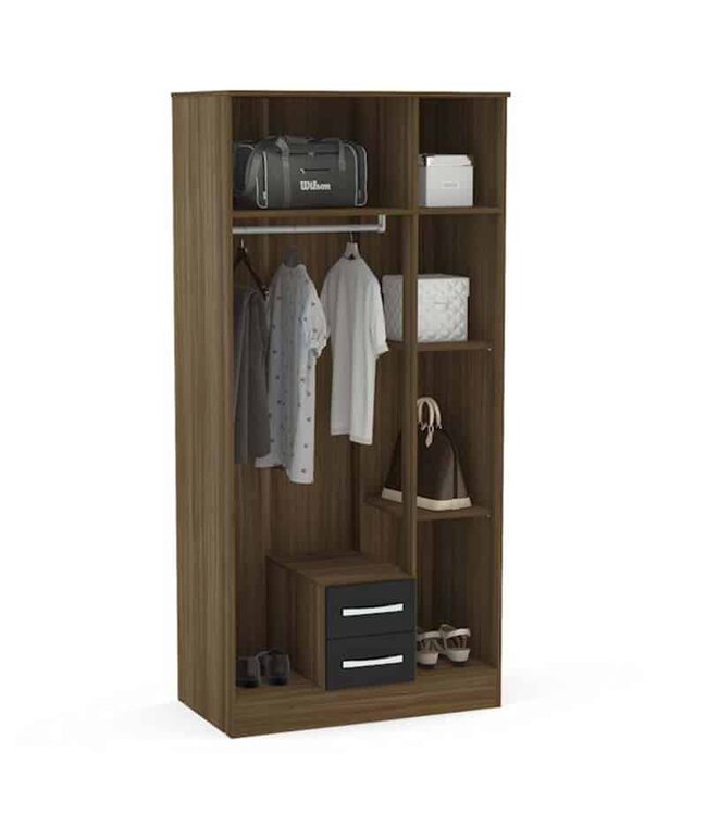 Birlea Lynx 3 Door 2 Drawer Wardrobe Walnut & Black Gloss
