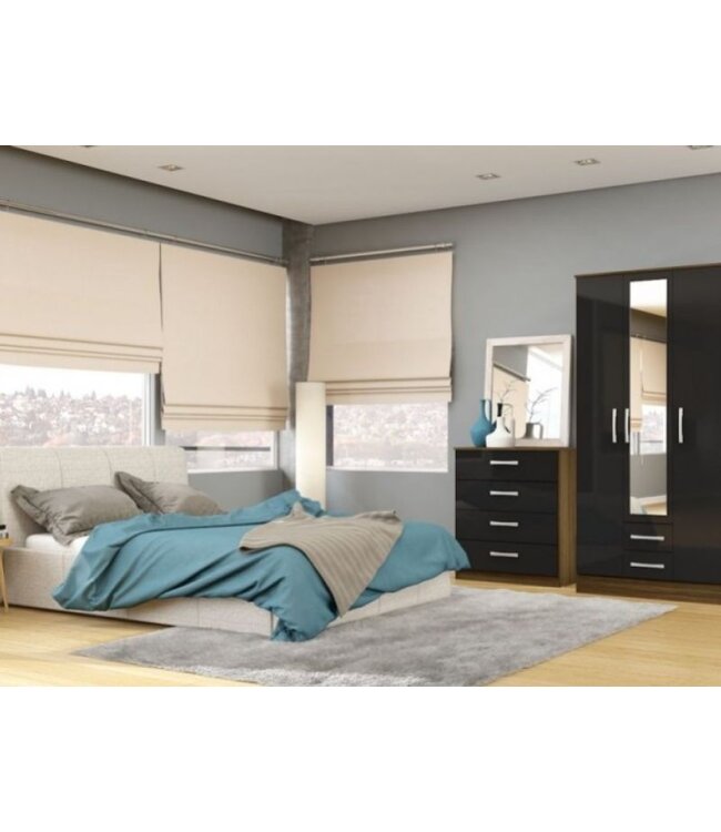 Birlea Lynx 3 Door 2 Drawer Wardrobe Walnut & Black Gloss