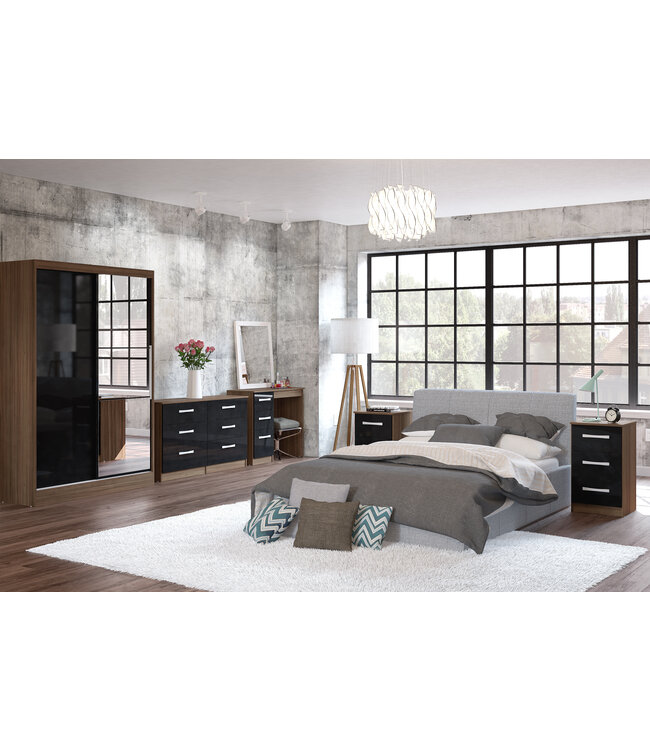 Birlea Lynx 6 Drawer Wide Chest Walnut & Black Gloss