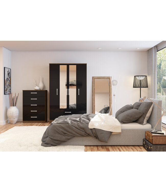 Birlea Lynx 5 Drawer Chest Walnut & Black Gloss