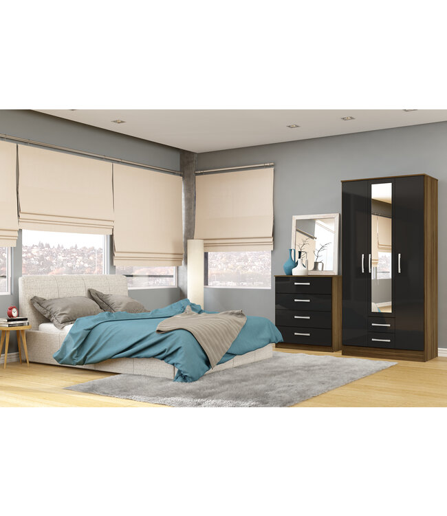 Birlea Lynx 5 Drawer Chest Walnut & Black Gloss