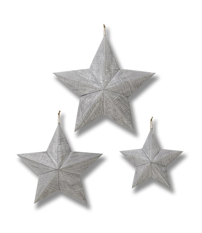 Hill Interiors Set of Three Grey Wooden Stars