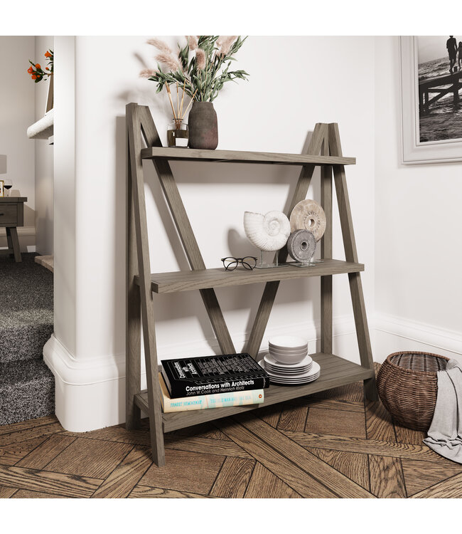 FO Low Wide Bookcase - Grey Oak