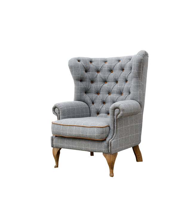 Wing Chair Grey Upholstered Button Back