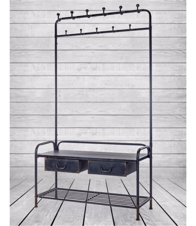 Black Verne  Coat Rack With Drawers