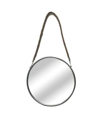 Silver Framed Round Mirror With Rope Strap