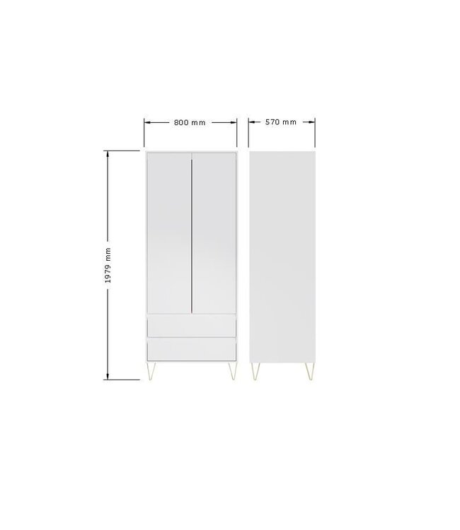 Timber Art Design Monaco White 2 Door Wardrobe