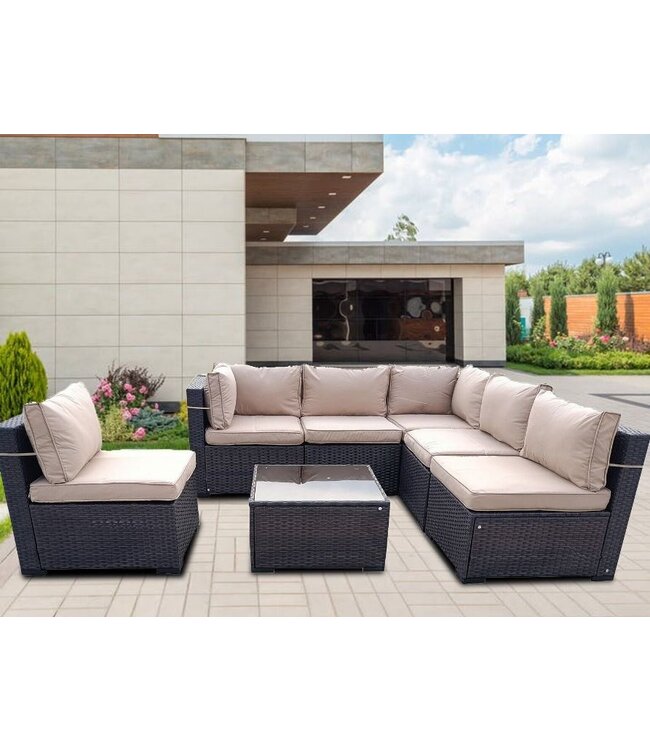 Brown Rattan 6 Seater Garden Sofa Set
