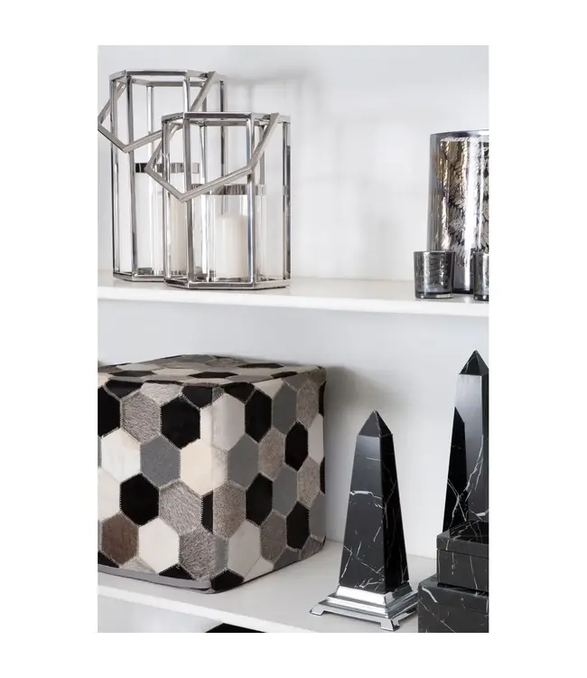 Safira Black | Grey | White Patchwork Pouffe