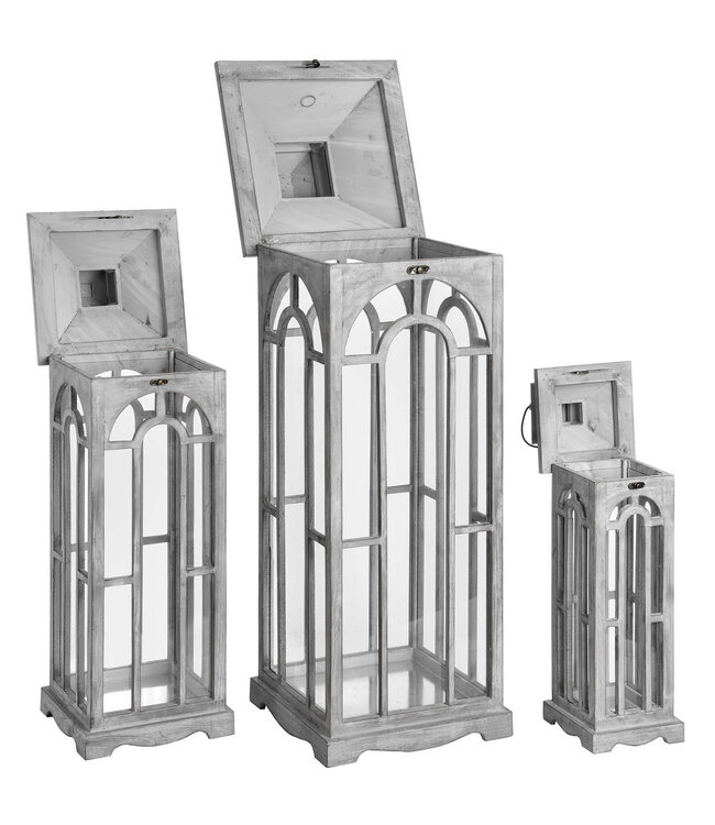 Hill Interiors Set of 3 Grey Wooden Lanterns Archway Design