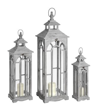 Hill Interiors Set Of Three Grey Wooden Lanterns Archway Design