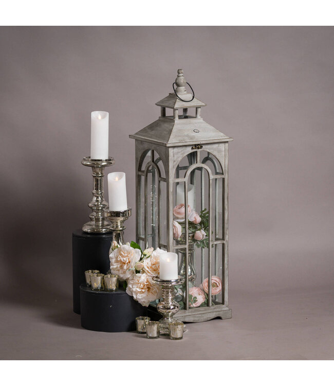 Hill Interiors Set of 3 Grey Wooden Lanterns Archway Design