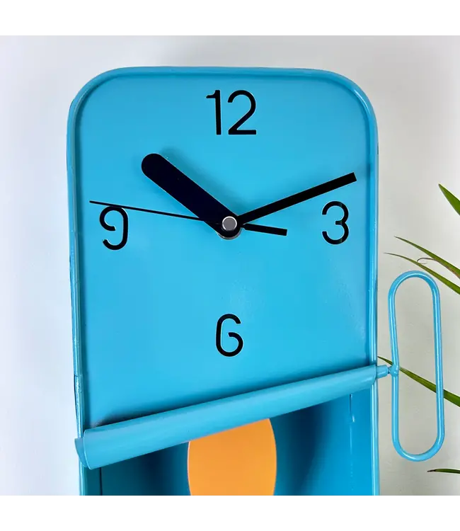 Blue  Metal Sardine Tin Pendulum Wall Clock