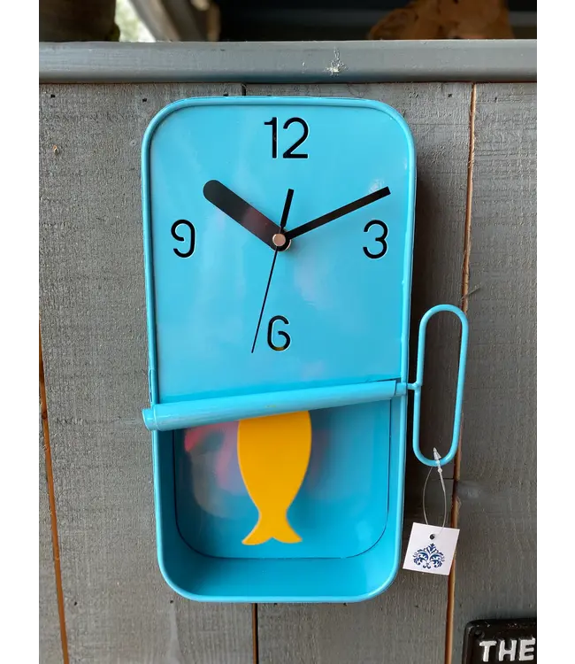 Blue  Metal Sardine Tin Pendulum Wall Clock