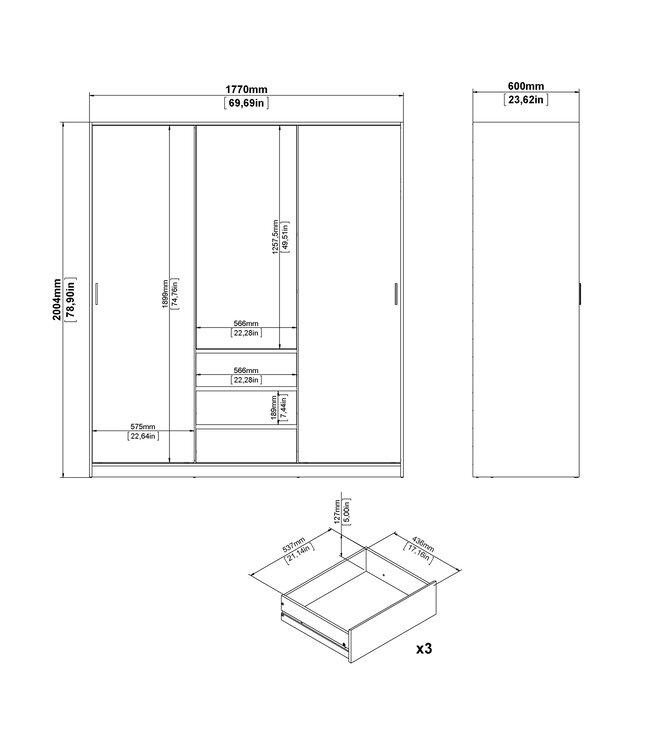 Furniture to Go Naia Wardrobe 2 Sliding Doors 3 Drawers